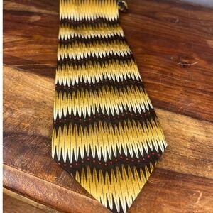 MATRIX Formal Silk Men's Necktie Gold Black Geometric Zig Zag Pattern